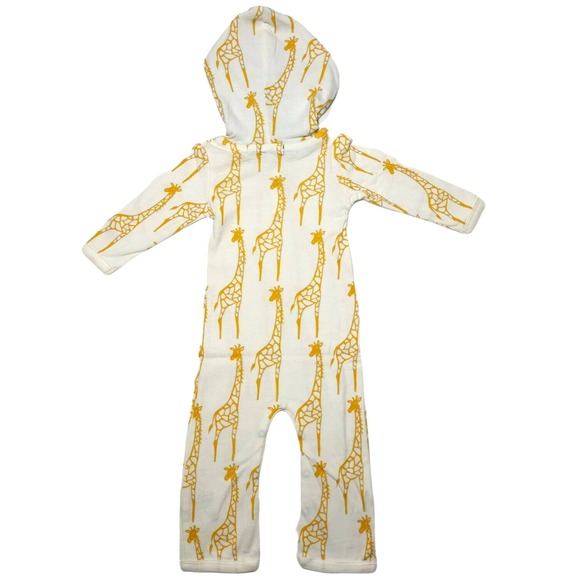 MilkBarn Giraffe Organic Cotton 6 9 12 Mos Hooded Longall Romper Outfit Boy NWT - Picture 3 of 4